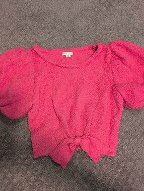 HABITUAL Pink Fuzzy Balloon Puff Sleeve Tie Front Crop Top - Size 10